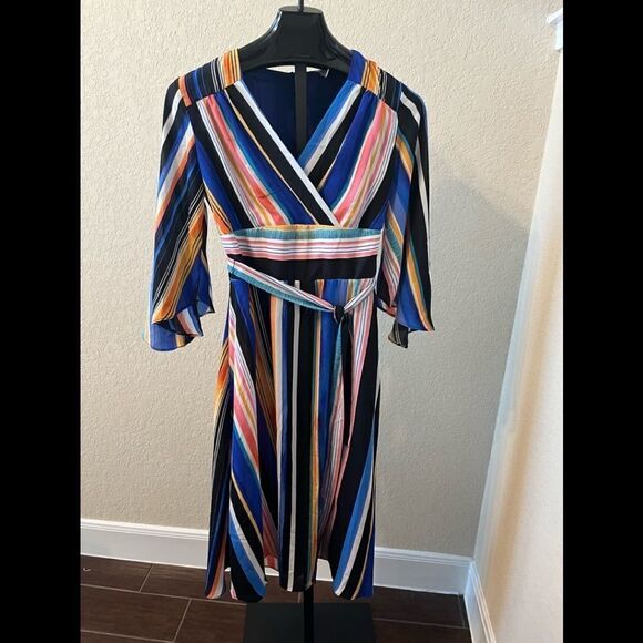 NY Collection Petite Striped Fit & Flare Dress Sz PM - Picture 2 of 13